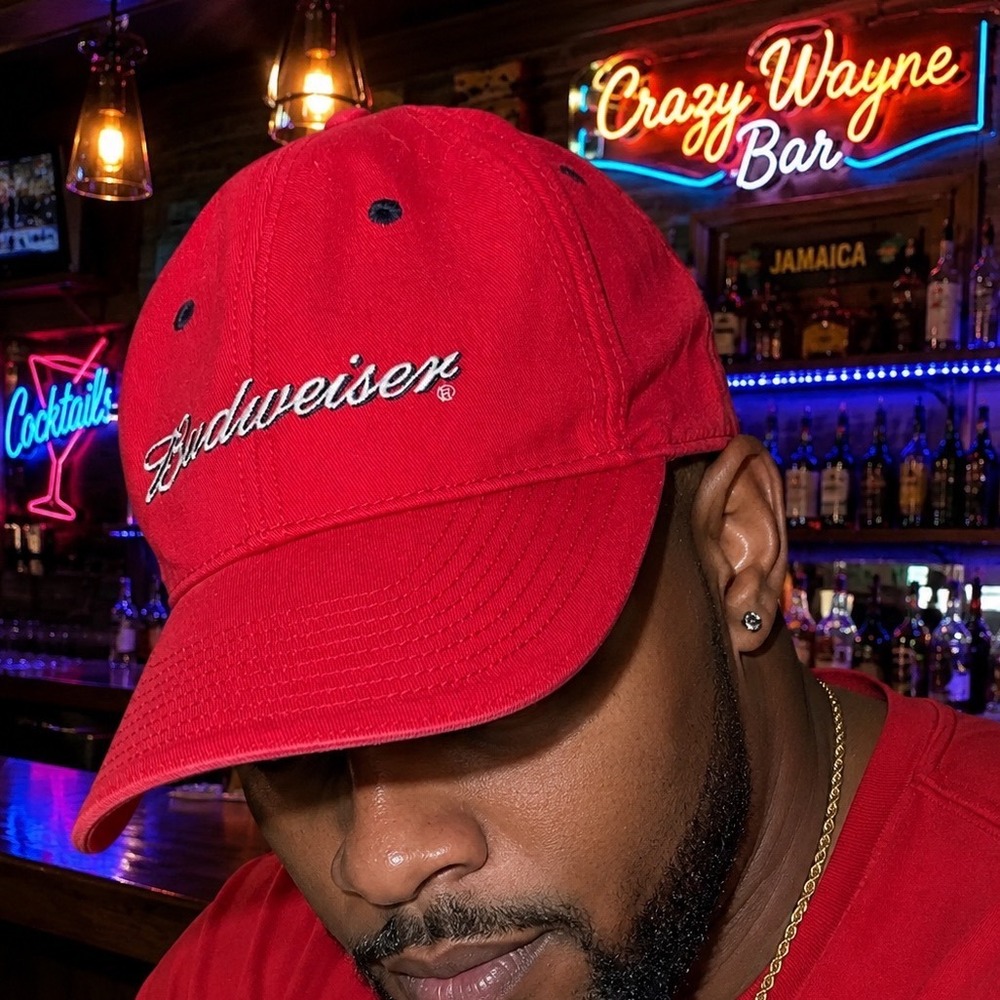Budweiser Red Baseball Cap The Game Adjustable Hat Vintage Style Script Logo